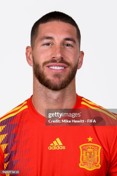 Captain Sergio Ramos of Spain poses for a portrait during the official FIFA World Cup 2018 portrait session at FC Krasnodar Academy on June 8, 2018...