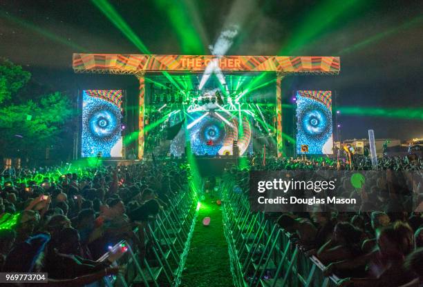 Atmosphere, crowd and lights on the "Other Stage" during the Bonnaroo Music and Arts Fesitval on June 7, 2018 in Manchester, Tennessee.