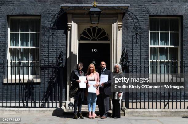 Actress Frances Barber, Yvette Greenway, Andreas Ioannidis and Joanne Welch outside 10 Downing Street in London where they delivered a letter of...