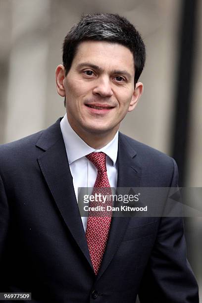 British Foreign Secretary David Miliband arrives for the weekly cabinet meeting at Downing Street on February 23, 2010 in London, England. According...