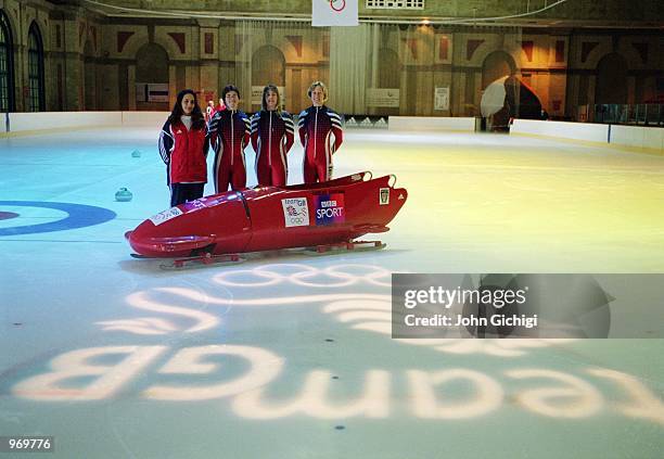 Great Britain bobsleigh team Jackie Davies, Michelle Coy, Claire Nex, and Cheryl Done during the British Olympic Association and BBC Television press...