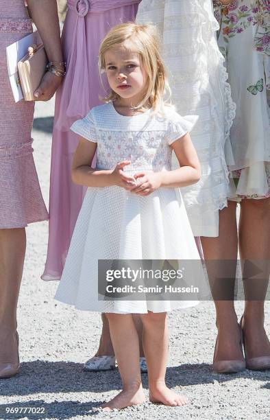 Princess Leonore of Sweden attends the christening of Princess Adrienne of Sweden at Drottningholm Palace Chapel on June 8, 2018 in Stockholm, Sweden.