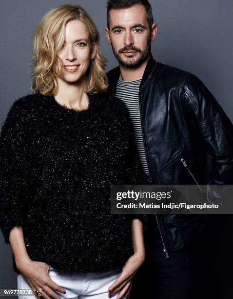 Actors Lea Drucker and Xavier Legrand are photographed for Madame Figaro on November 23, 2017 in Paris, France. Drucker: sweater by Isabel Marant,...