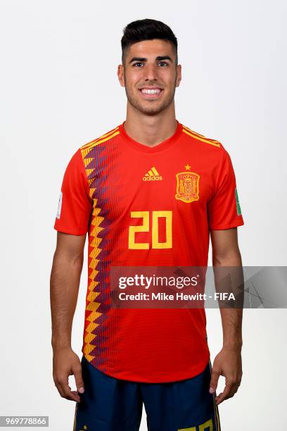 Marco Asensio of Spain poses for a portrait during the official FIFA World Cup 2018 portrait session at FC Krasnodar Academy on June 8, 2018 in...