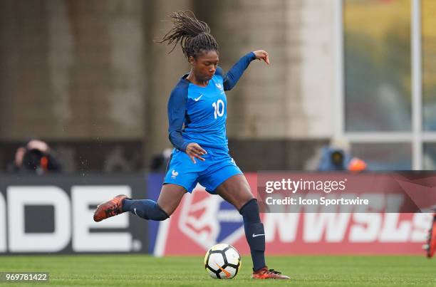 France midfielder Aminata Diallo handles the ball during the SheBelieves Cup match between England and France on March 01, 2018 at Mapfre Stadium in...