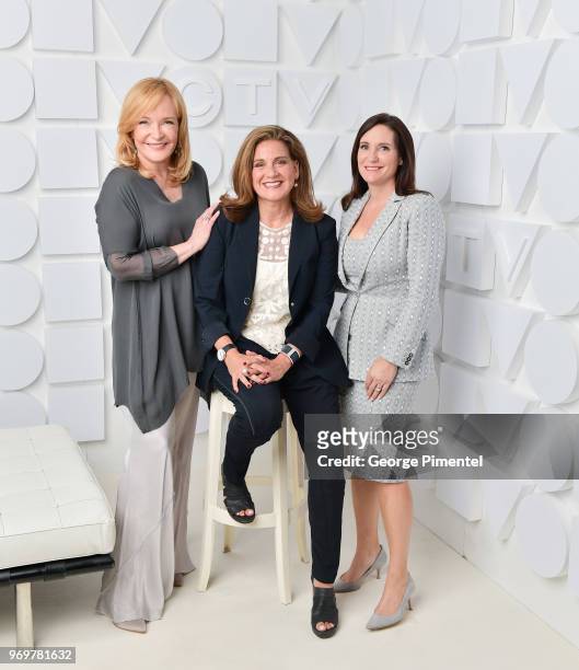 Marilyn Denis, Lisa LaFlamme and Amanda Lang pose at the CTV Upfronts portrait studio held at the Sony Centre For Performing Arts on June 7, 2018 in...