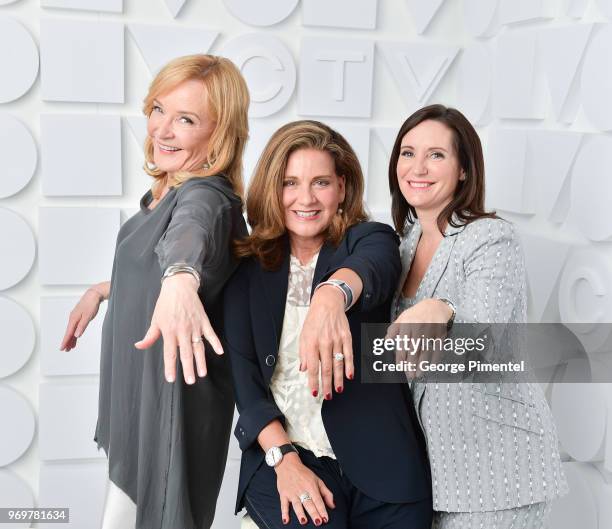 Marilyn Denis, Lisa LaFlamme and Amanda Lang pose at the CTV Upfronts portrait studio held at the Sony Centre For Performing Arts on June 7, 2018 in...