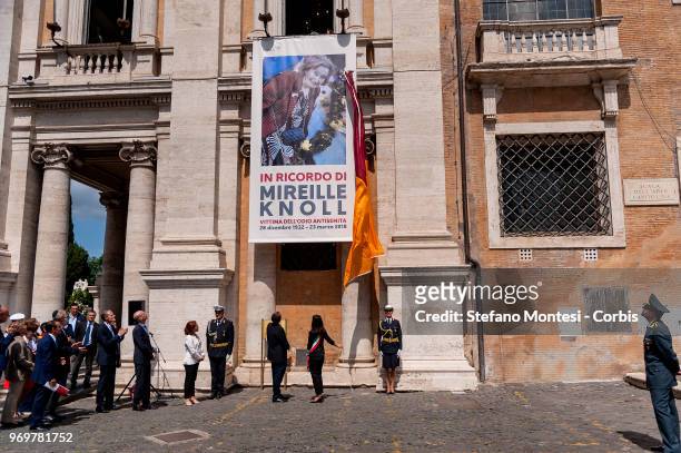 The ceremony for the exhibition of photography in Piazza del Campidoglio depicting Mireille Knoll, of Jewish religion who as a child had escaped the...