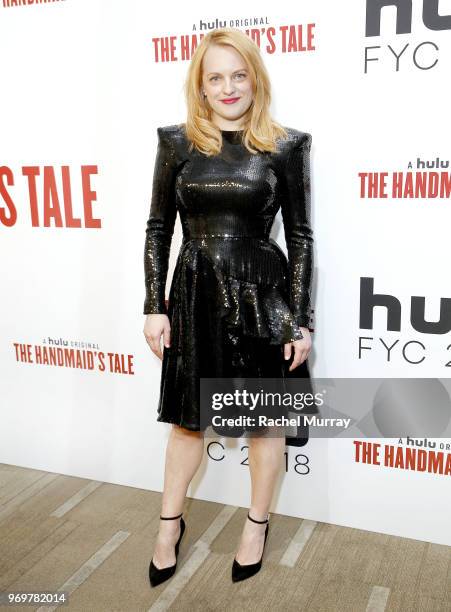 Actor Elisabeth Moss arrives at Hulu's "The Handmaid's Tale" FYC at Samuel Goldwyn Theater on June 7, 2018 in Beverly Hills, California.