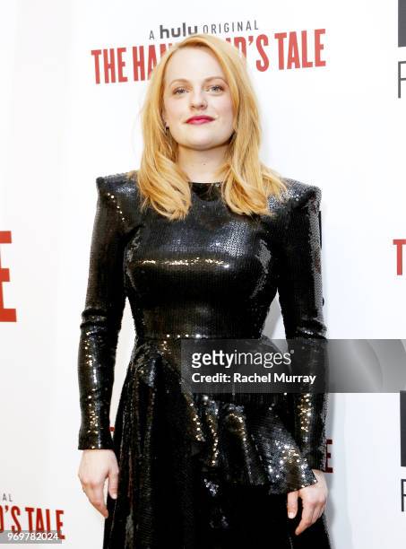 Actor Elisabeth Moss arrives at Hulu's "The Handmaid's Tale" FYC at Samuel Goldwyn Theater on June 7, 2018 in Beverly Hills, California.