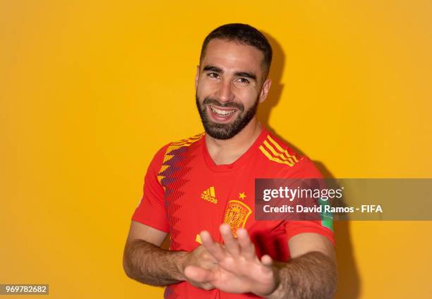 Daniel Carvajal of Spain poses for a portrait during the official FIFA World Cup 2018 portrait session at FC Krasnodar Academy on June 8, 2018 in...