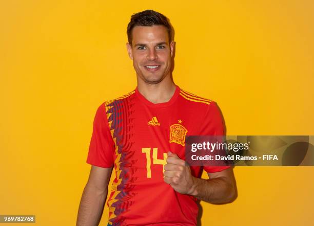 Cesar Azpilicueta of Spain poses for a portrait during the official FIFA World Cup 2018 portrait session at FC Krasnodar Academy on June 8, 2018 in...