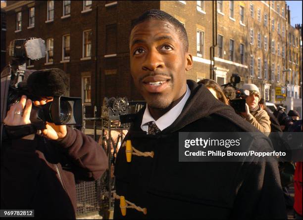 British sprinter Dwain Chambers arrives at the disciplinary hearing following doping charges in Lincoln's Inn Fields, London, 19th February 2004....