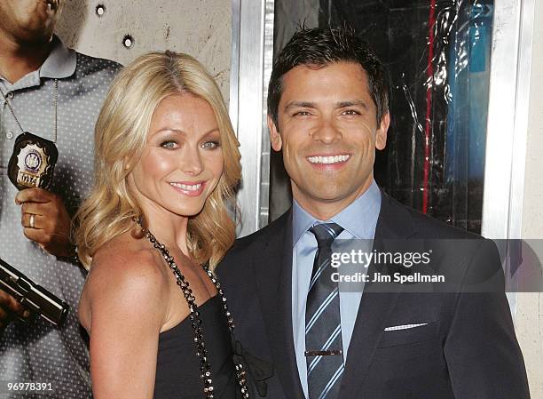 Personality Kelly Ripa and Actor Marc Consuelos attend the premiere of "Cop Out" at AMC Loews Lincoln Square 13 on February 22, 2010 in New York City.