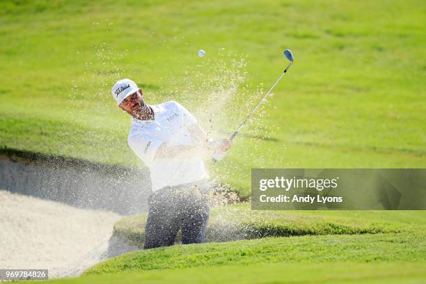 Scott Piercy plays his third shot on the 16th hole during the second round of the FedEx St. Jude Classic at at TPC Southwind on June 8, 2018 in...