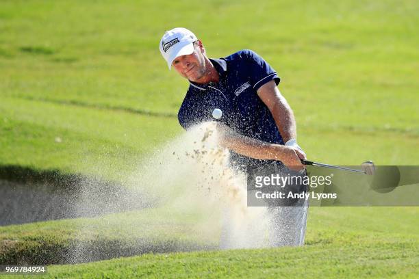 Steve Stricker plays his third shot on the 16th hole during the second round of the FedEx St. Jude Classic at at TPC Southwind on June 8, 2018 in...