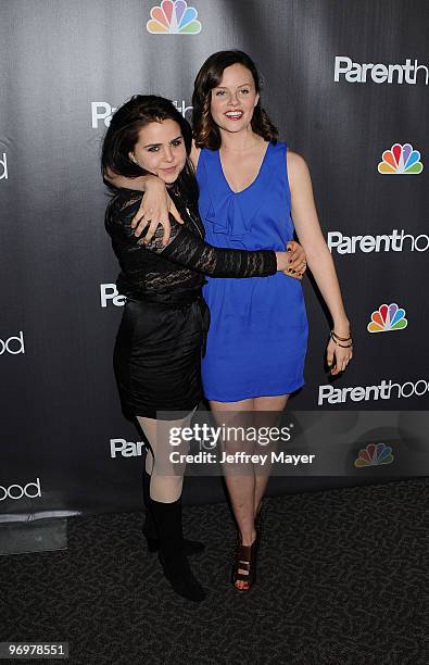 Actresses Mae Whitman and Sarah Ramos attend the Los Angeles premiere of "Parenthood" at Directors Guild Theatre on February 22, 2010 in West...