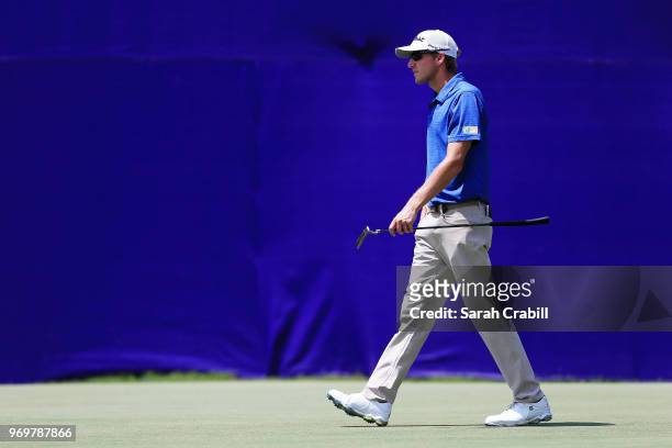 Richy Werenski walks on the 18th green during the second round of the FedEx St. Jude Classic at at TPC Southwind on June 8, 2018 in Memphis,...