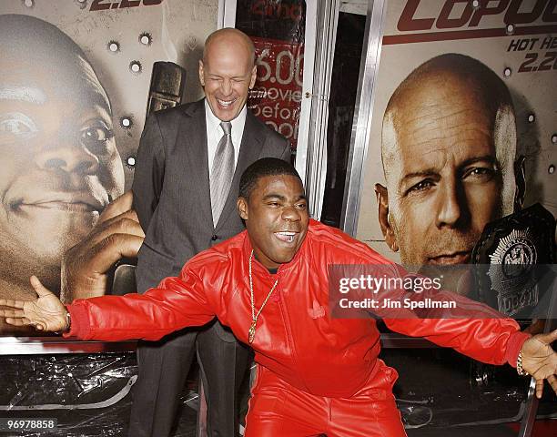 Actors Bruce Willis and Tracy Morgan attend the premiere of "Cop Out" at AMC Loews Lincoln Square 13 on February 22, 2010 in New York City.