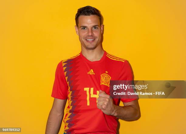 Cesar Azpilicueta of Spain poses during the official FIFA World Cup 2018 portrait session at FC Krasnodar Academy on June 8, 2018 in Krasnodar,...