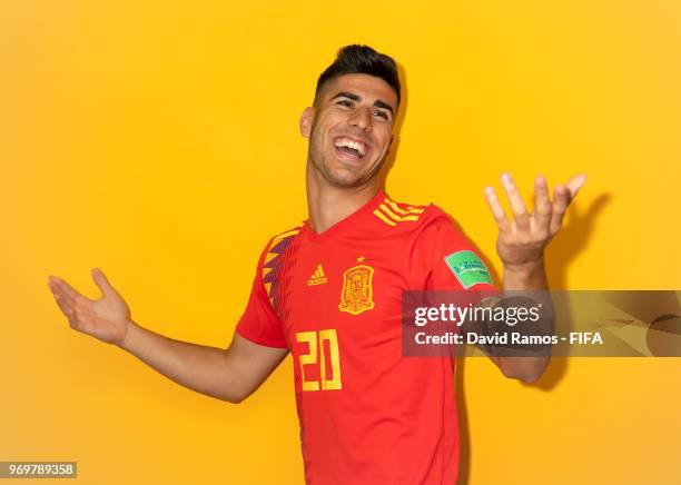 Marco Asensio of Spain poses during the official FIFA World Cup 2018 portrait session at FC Krasnodar Academy on June 8, 2018 in Krasnodar, Russia.