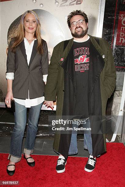 Director Kevin Smith and wife Jennifer Schwalbach attends the premiere of "Cop Out" at AMC Loews Lincoln Square 13 on February 22, 2010 in New York...