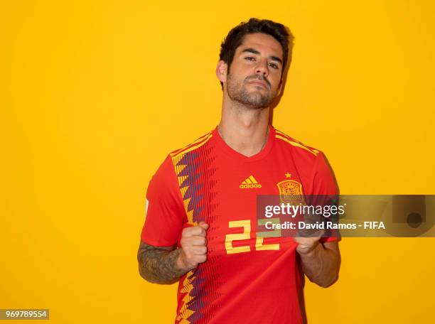 Isco of Spain poses during the official FIFA World Cup 2018 portrait session at FC Krasnodar Academy on June 8, 2018 in Krasnodar, Russia.