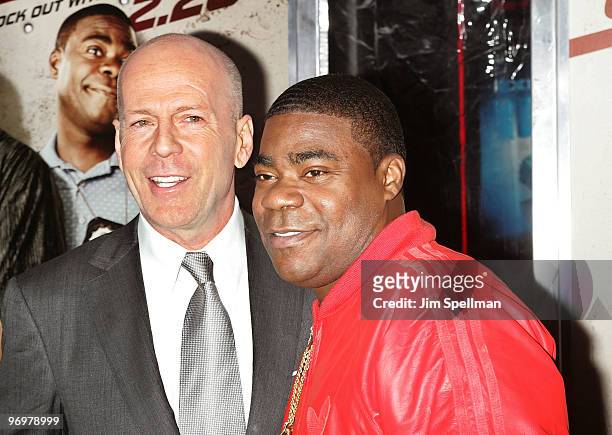 Actors Bruce Willis and Tracy Morgan attend the premiere of "Cop Out" at AMC Loews Lincoln Square 13 on February 22, 2010 in New York City.