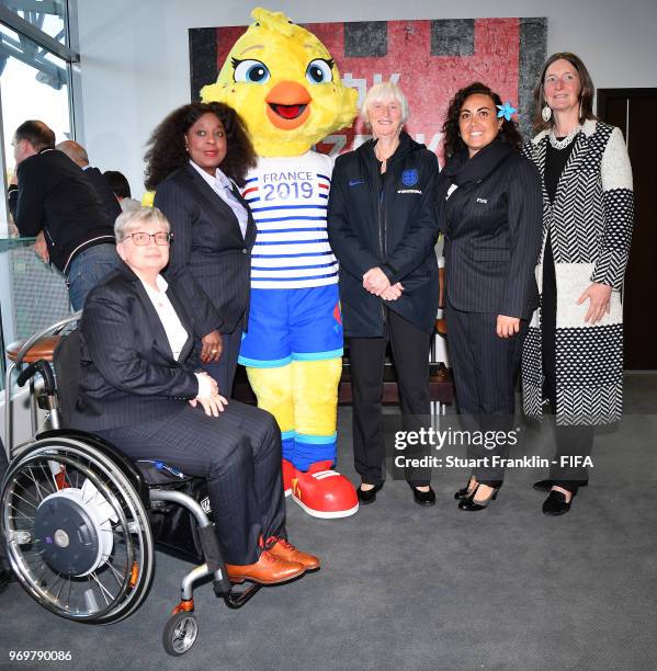 Joyce Cook, FIFA Chief Member Associations Officer,Fatma Samoura, Secretary General of FIFA, Ettie, FIFA Womens's World Cup Mascot 2019, Baroness Sue...