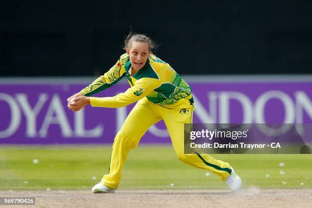 Ashleigh Gardner of The Australian Indigenous Women's cricket team fields during a match against Sussex at Hove on June 8 United Kingdom. This year...