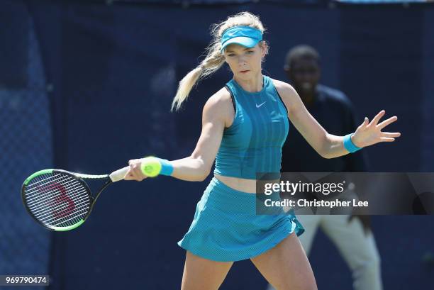 Katie Boulter of Great Britain in action against Priscilla Hon of Australia during their Quarter Final match on Day 7 of the Fuzion 100 Surbition...