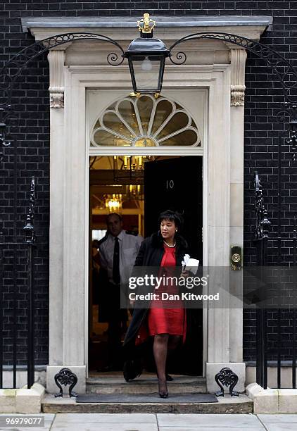 Baroness Scotland, Britain's Attorney General leaves Number 10 Downing Street after the weekly Cabinet meeting on February 23, 2010 in London,...
