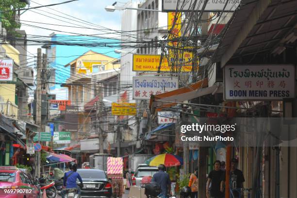 View of a busy street in Bangkok's Chinatown, one of the largest Chinatowns in the world On Friday, June 08 in Bangkok, Thailand.