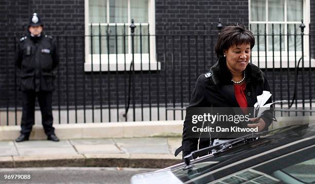 Baroness Scotland, Britain's Attorney General leaves Number 10 Downing Street after the weekly Cabinet meeting on February 23, 2010 in London,...