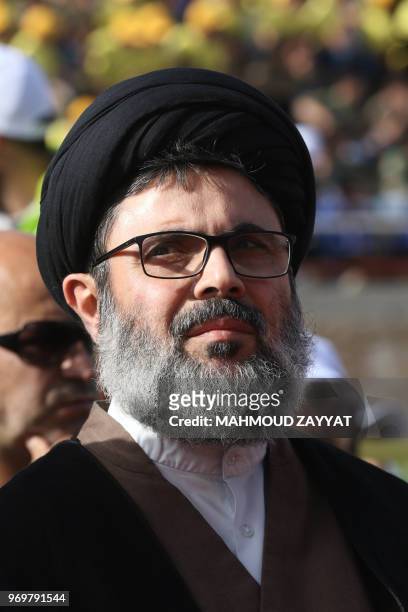 Head of the Lebanese Shiite Hezbollah movement Executive Council Hashem Safieddine attends commemorations marking al-Quds day in the village of...