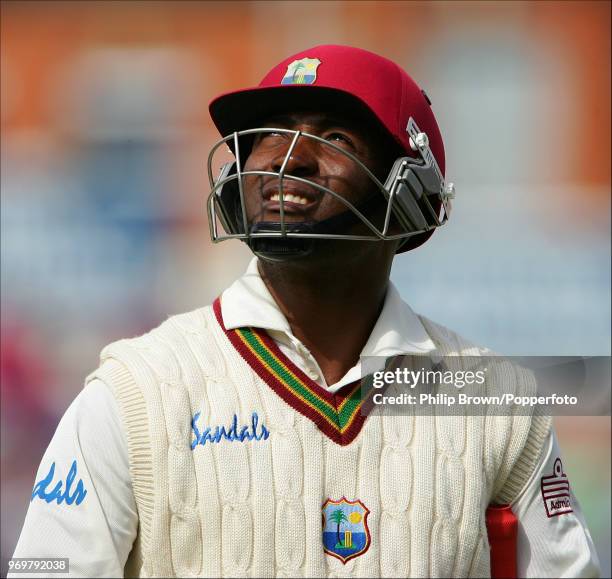 West Indies captain Brian Lara looks at the sky during the 4th Test match between England and West Indies at The Oval, London, 20th August 2004....