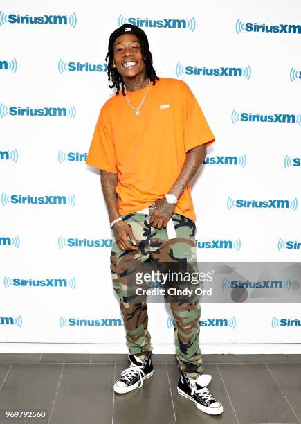 Rapper Wiz Khalifa visits the SiriusXM Studios on June 8, 2018 in New York City.