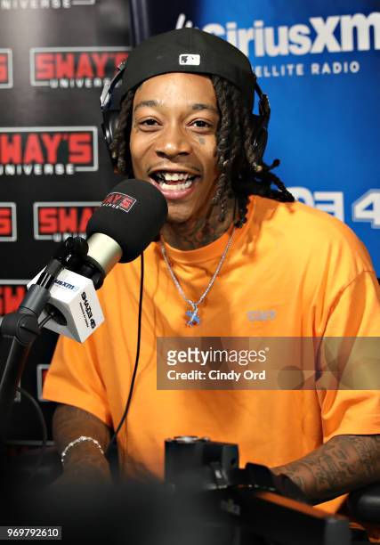 Rapper Wiz Khalifa visits 'Sway in the Morning' with Sway Calloway on Eminem's Shade 45 at the SiriusXM Studios on June 8, 2018 in New York City.