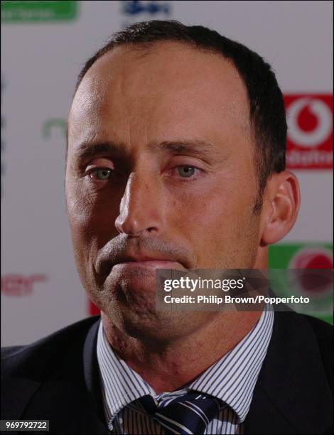 Nasser Hussain, the former England captain, announces his retirement from cricket during a press conference in the ECB offices at Lord's Cricket...