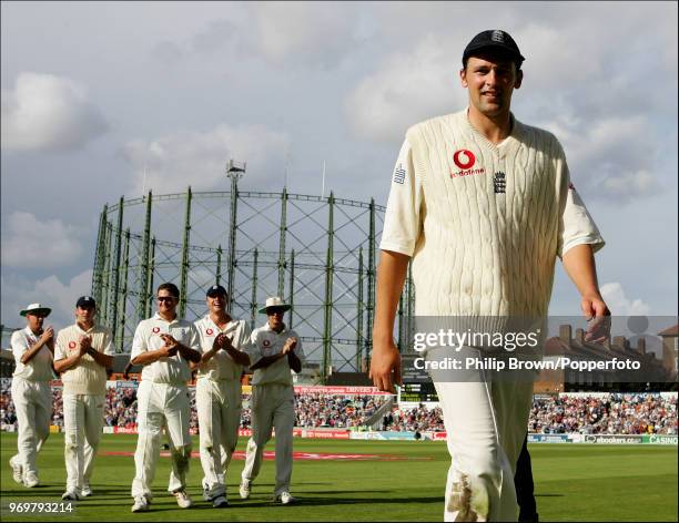 Steve Harmison of England is applauded from the field after taking six West Indies wickets in the first innings of the 4th Test match between England...
