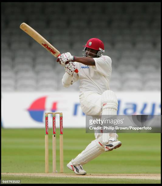 West Indies captain Brian Lara hits out during the 1st Test match between England and West Indies at Lord's Cricket Ground, London, 26th July 2004....