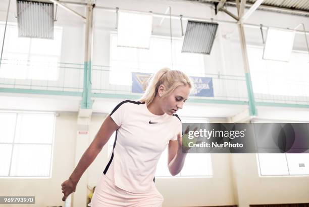 Marta Kostyuk at her training facility in Kiev, Ukraine on February 2018. Marta Kostyuk is a Ukrainian tennis player. In 2018 Kostyuk became the...