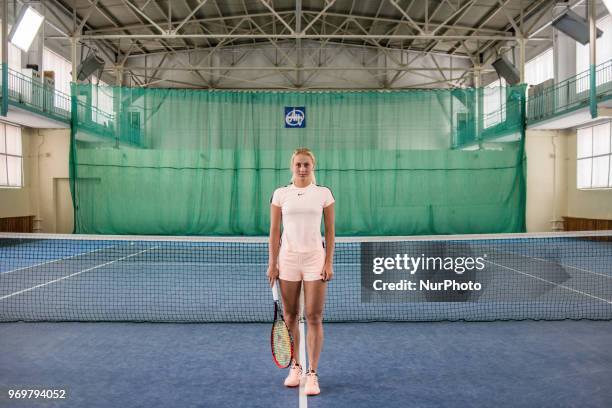 Marta Kostyuk at her training facility in Kiev, Ukraine on February 2018. Marta Kostyuk is a Ukrainian tennis player. In 2018 Kostyuk became the...