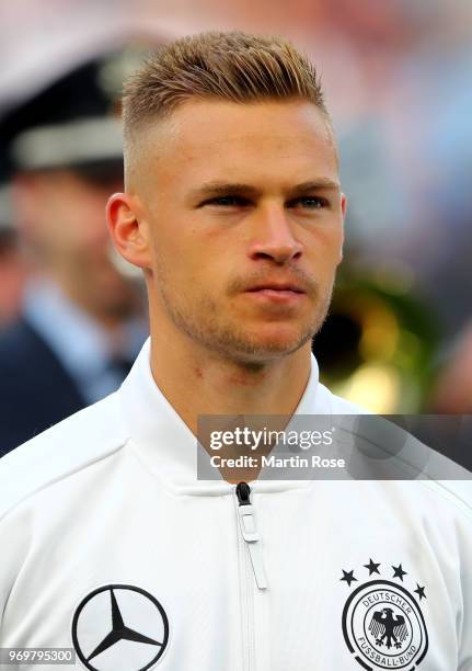 Joshua Kimmich of Germany looks on before the International Friendly match between Germany and Saudi Arabia at BayArena on June 8, 2018 in...