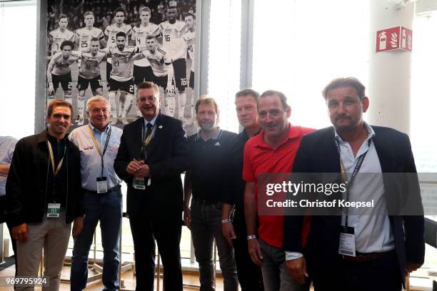 Philipp Lahm, amabassador of "United for Football" application for Euro 2024, Hannes Bongartz, Reinhard Grindel, DFB president, Wolfgang Rolff, Knut...