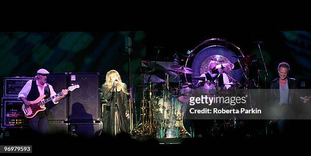 John McVie, Stevie Nicks, Mick Fleetwood and Lindsey Buckingham of Fleetwood Mac perform on stage at Wembley Arena on October 30th 2009 in London.