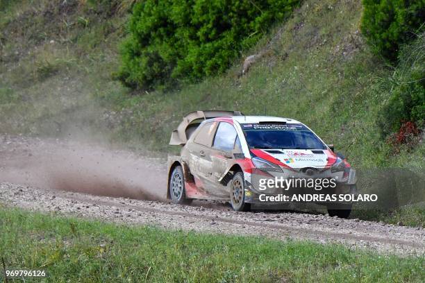 Finnish driver Esapekka Lappi and co-driver Janne Ferm, steer their Toyota Yaris WRC, during the second day of the 2018 FIA World Rally Championship...