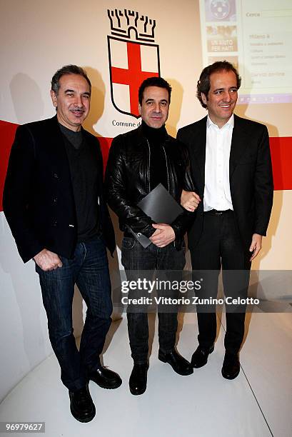 Carlo Capasa, Ennio Capasa and Giovanni Terzi attend the Milan Loves Fahion Press Conference held at Palazzo Marino on February 23, 2010 in Milan,...