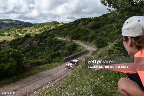 Finnish driver Esapekka Lappi and co-driver Janne Ferm steer their Toyota Yaris WRC during the second day of the 2018 FIA World Rally Championship in...