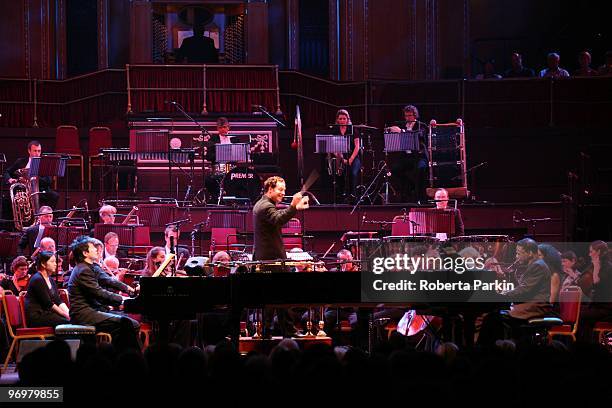 Herbie Hancock and Lang Lang perform with the London Philharmonic Orchestra at the Royal Albert Hall on July 11, 2009 in London, England.